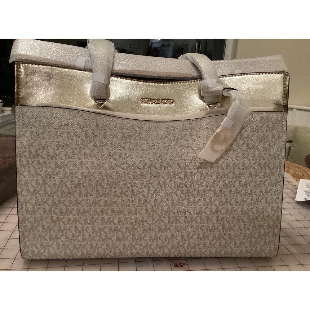 Michael Kors Jet Set Travel Tote Pale Gold‎ Logo Satchel Large